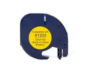 Tape plast 12mmx4m svart på gul - Primmeshiper