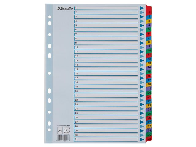 Kartongregister m. plastfl. A4 1-31 färg - Primmeshiper